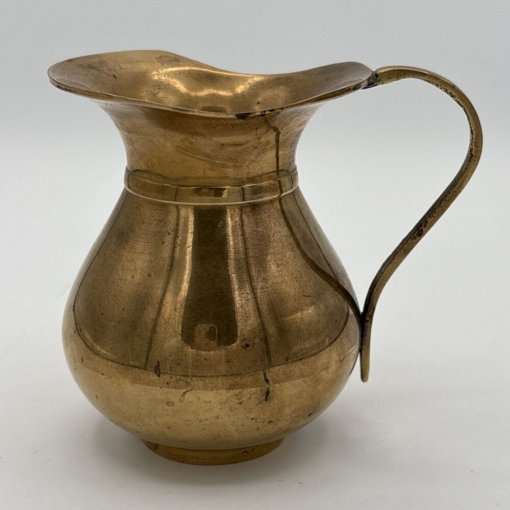 Vintage Brass Pitcher Creamer Vase Decorative Small With Handle India